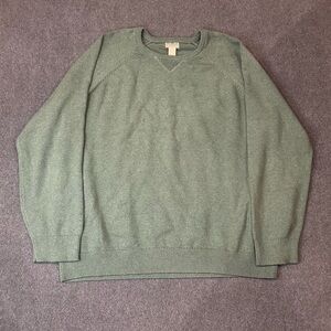 LL Bean Sweater Mens 3XL Green Cotton Cashmere Heavy Knit Crewneck